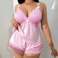 Conjunto de Lingerie Feminina Plus Size Sexy de Seda Gelada com Decote em V e Re