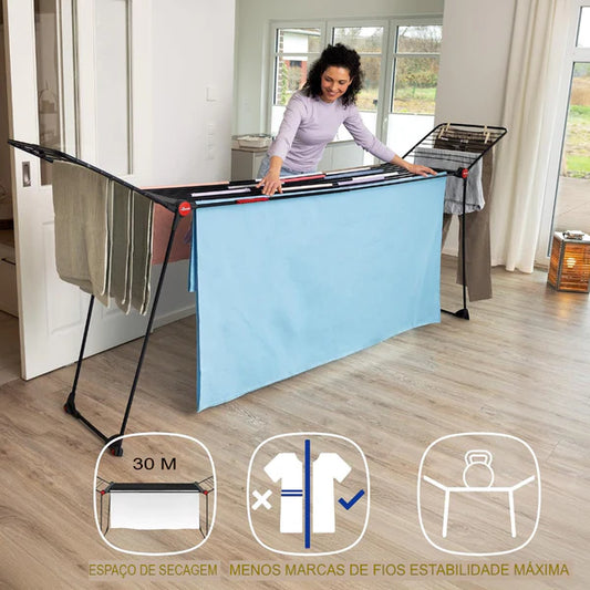 Varal de Chão Preto BIG com Extensor 25kg  – MOR – Dobrável, Versátil e Moderno