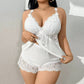 Conjunto de Lingerie Feminina Plus Size Sexy de Seda Gelada com Decote em V e Re