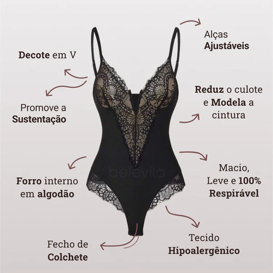 Body Modelador de Renda - Luxo Slim | + Brinde Calcinha Modeladora