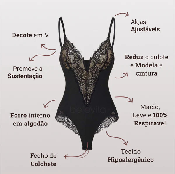Body Modelador de Renda - Luxo Slim | + Brinde Calcinha Modeladora