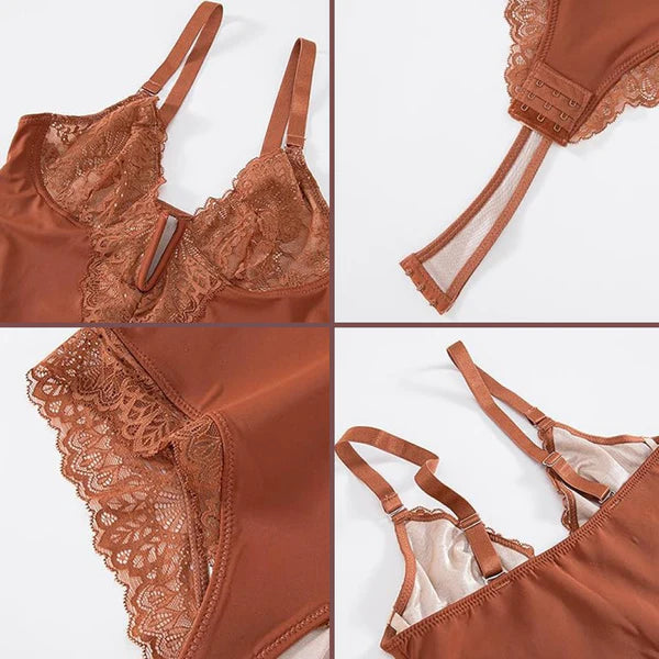 Body Feminino Renda Sensual Decote V - Shapewear Modelador Cintura de Fada