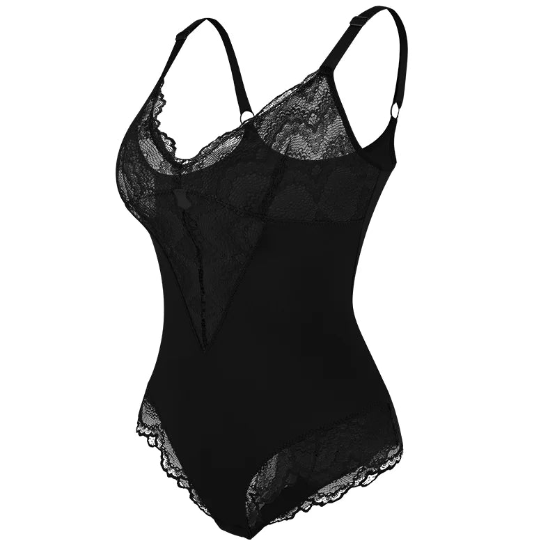 Body Feminino Renda Sensual Decote V - Shapewear Modelador Cintura de Fada