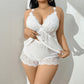 Conjunto de Lingerie Feminina Plus Size Sexy de Seda Gelada com Decote em V e Re