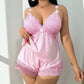 Conjunto de Lingerie Feminina Plus Size Sexy de Seda Gelada com Decote em V e Re