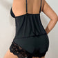 Conjunto de Lingerie Feminina Plus Size Sexy de Seda Gelada com Decote em V e Re