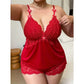 Conjunto de Lingerie Feminina Plus Size Sexy de Seda Gelada com Decote em V e Re